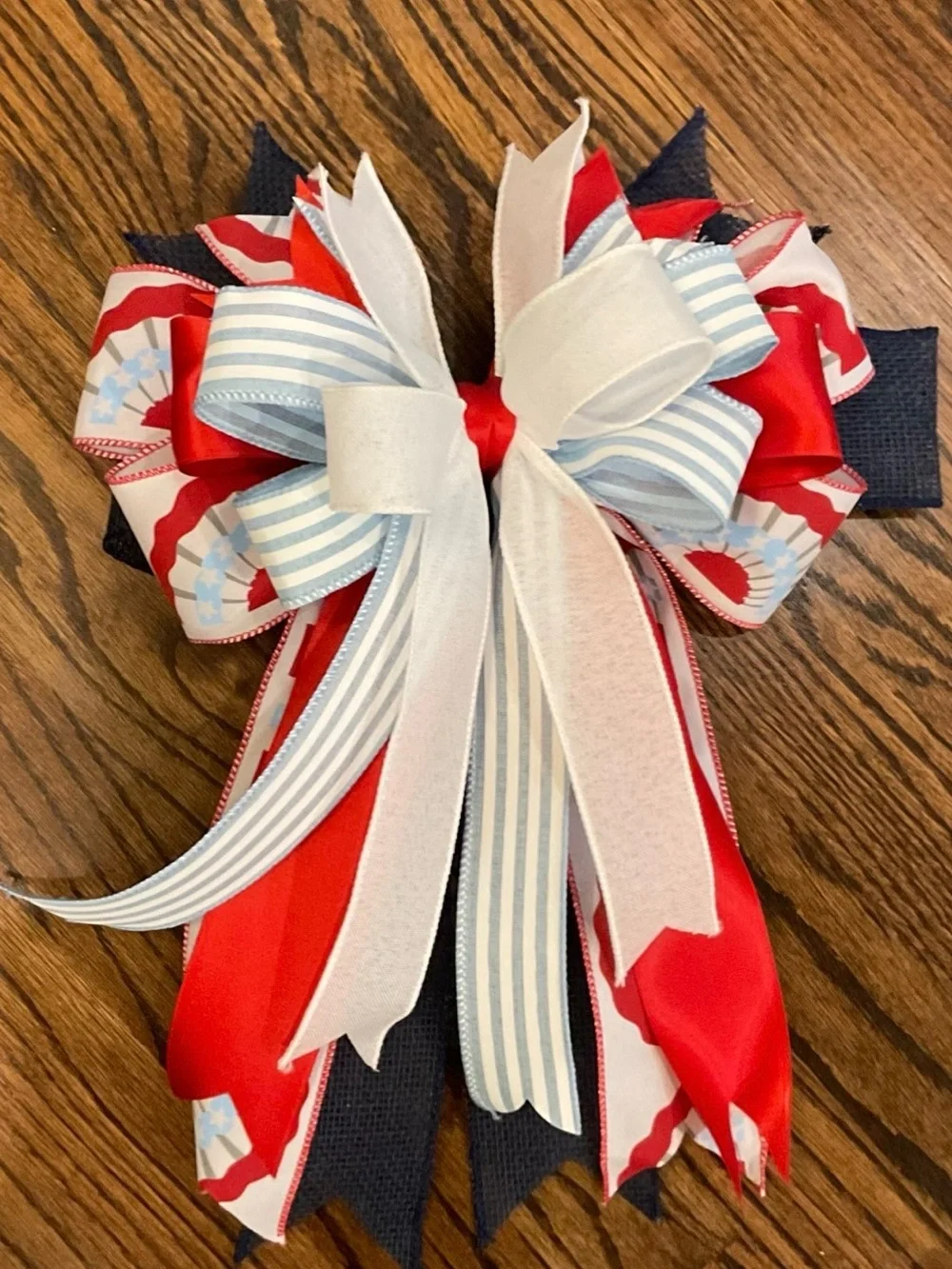 Patriotic Red, White & Light Blue Holiday Bow - Home Wreath Accent